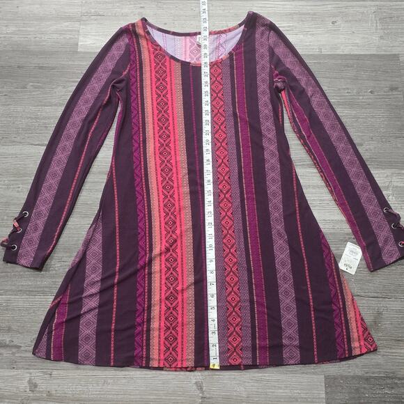 Mudd Pink & Purple Boho Striped Long Sleeve Tunic Style Dress - Picture 7 of 8